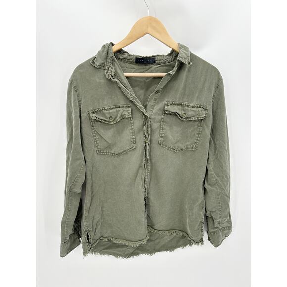 Sanctuary Olive Green Button Down Lyocell Shirt Long Sleeve Womens Size XS - Picture 1 of 7